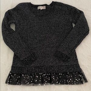 Black Knit Sweater with Star Tulle Hemline SZ L  14